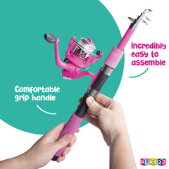 65-inch pink telescopic rod folded to 14 inches for travel