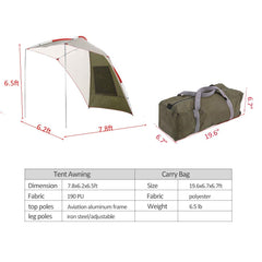 PlayDo teardrop awning used as beach lean-to for shade