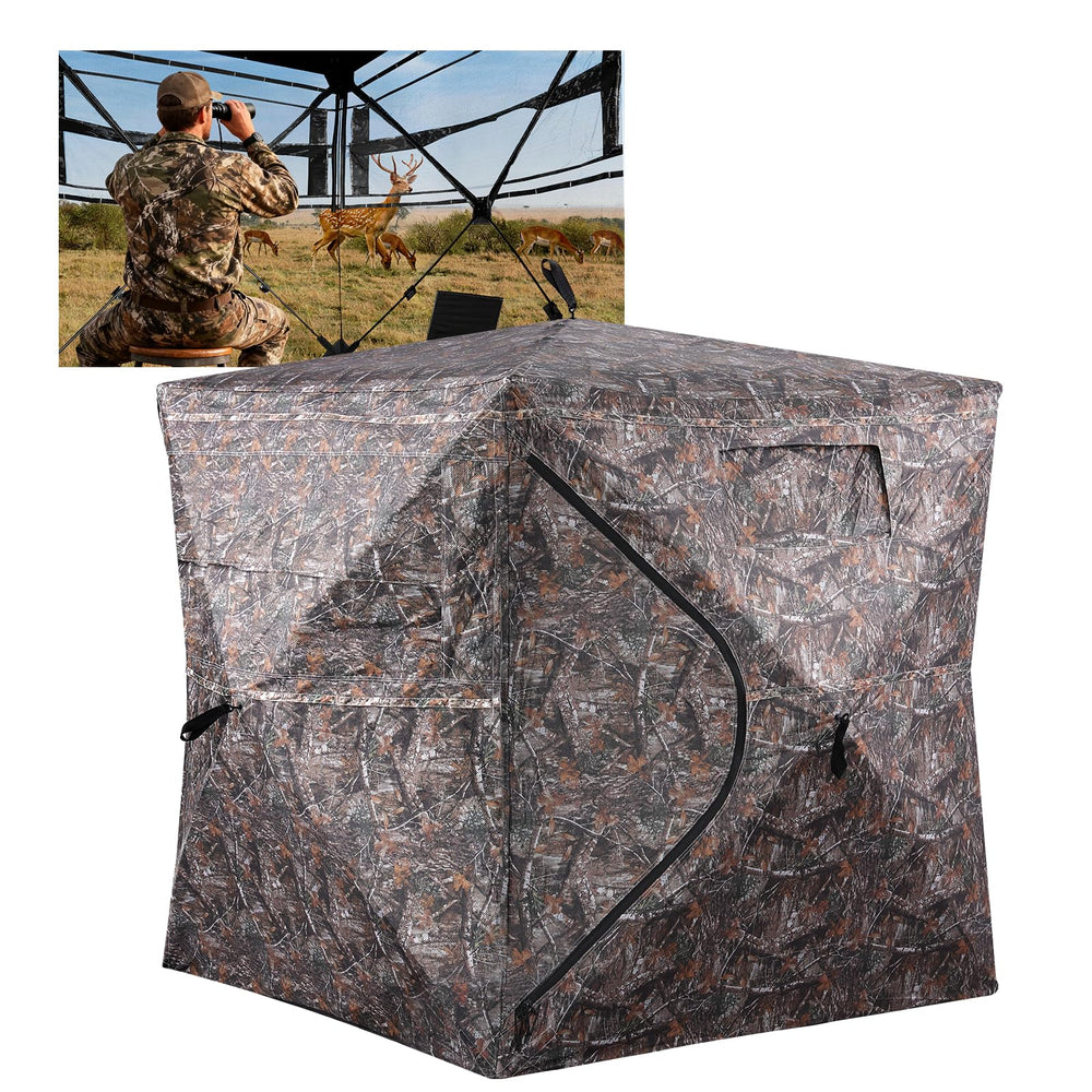 Plscoverit hunting blind front view showing camouflage and low profile