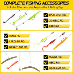 Close-up of stainless steel hooks, jig heads and weights