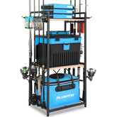 PLUSINNO 3-tier fishing rod holder in a garage storing up to 8 rods