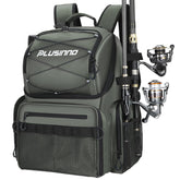 PLUSINNO cooler fishing backpack with rod holders keeps gear organized for a day on the water.
