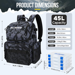 PLUSINNO fishing backpack movable partition for flexible tackle storage