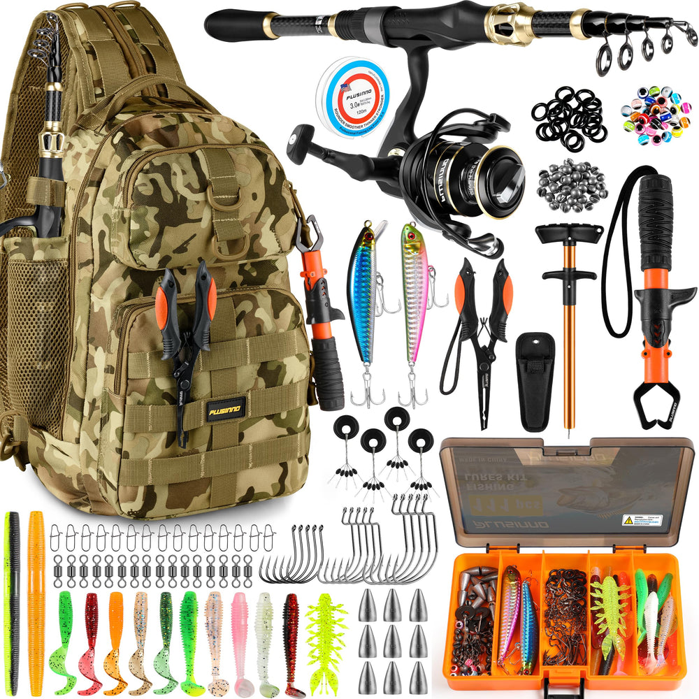 Main image of Plusinno fishing backpack with rod and reel combo