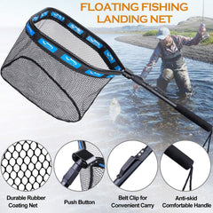 PLUSINNO floating net with foldable aluminum handle for portable kayak fishing
