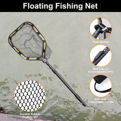 PLUSINNO floating net telescoping pole highlights extended reach for kayak and bank fishing.