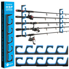 Wall-mounted PLUSINNO H5P fishing rod holder showing secure storage