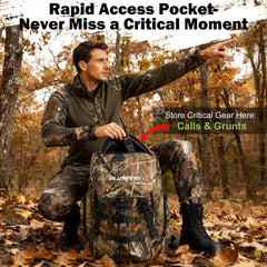 PLUSINNO hunting backpack side harness emphasizes ergonomic support for all day comfort