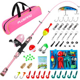 PLUSINNO kids fishing pole pink rod extended for easy outdoor fishing