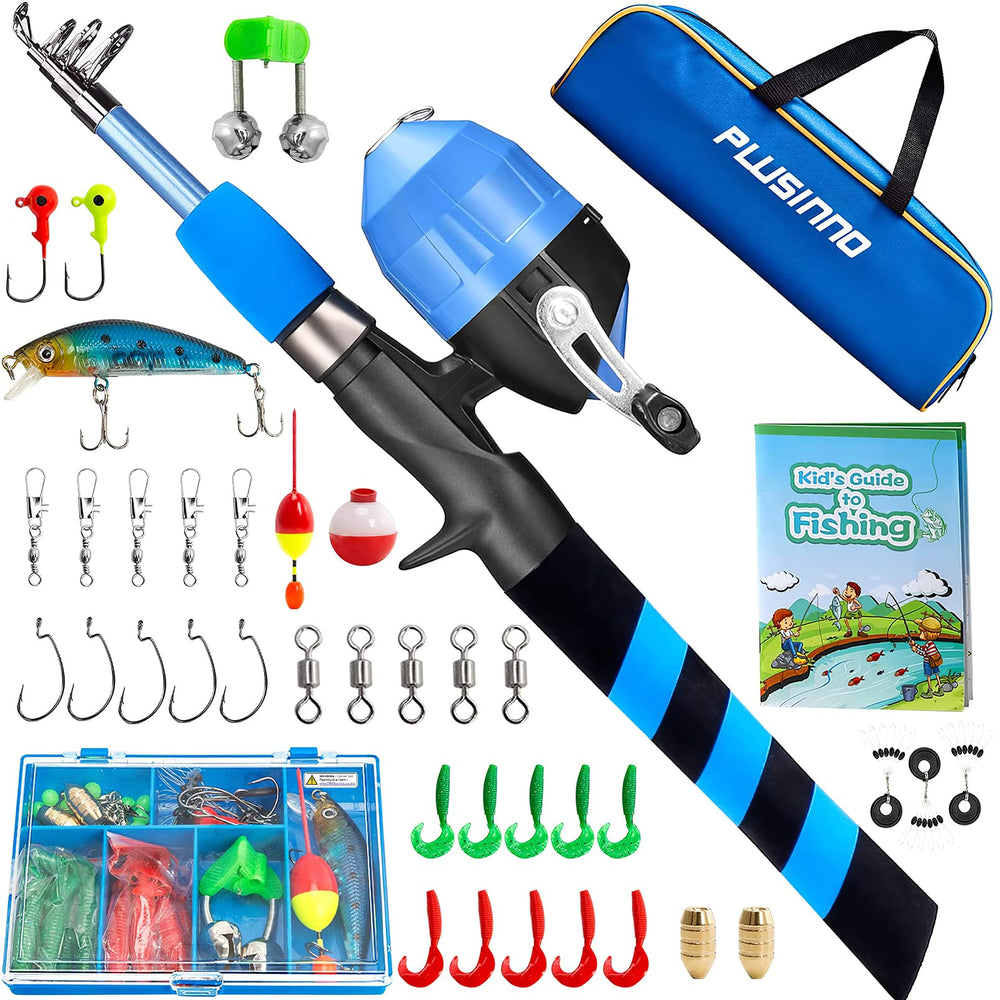 PLUSINNO Kids fishing pole telescopic shown as a compact, portable rod for outdoor use