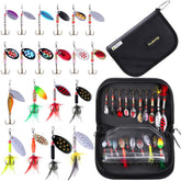 PLUSINNO spinner lure kit with 20 lures and carry bag – front view