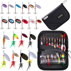 PLUSINNO spinner lure kit with 20 lures and carry bag – front view