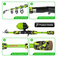 PLUSINNO telescopic rod 120cm green extended for easy transport.