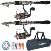 Plusinno telescopic rod extended for travel-ready fishing use.