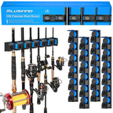 PLUSINNO V6 wall-mount rod holder secures rods for organized garage storage.