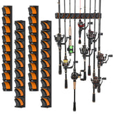 PLUSINNO V9 wall-mount vertical rod holders organize garage storage for up to 36 rods.