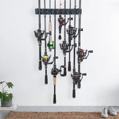 PLUSINNO wall-mounted rod holder secures multiple rods for organized garage storage