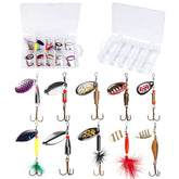 PLUSINNO 10-piece spinner lure kit with carry bag, inline spinner and tail-spinner designs