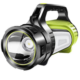 Pocketman LED searchlight handle with ergonomic grip and top hanging ring for versatile use.