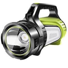 Pocketman LED searchlight handle with ergonomic grip and top hanging ring for versatile use.