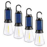 Pocketman solar tent light with clip hook, ideal for hands-free camping tasks.