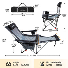 POEPORE removable footrest extended for leg support during camping.