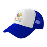 POFEISI autism awareness trucker hat blue front view with adjustable fit and breathable mesh