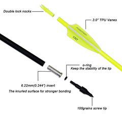 Pointdo fluorescent yellow arrow fletching improves visibility during practice sessions.