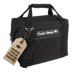 Polar Bear Coolers original nylon soft cooler bag black top view, sturdy and portable