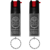 Police Magnum pepper spray keychain set with red sleeves for quick access
