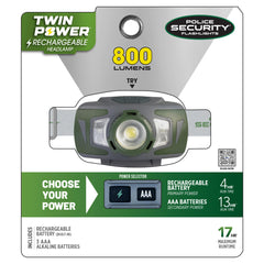 Police Security Ryder headlamp dual power with USB-C charging and alkaline option