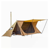 POMOLY Stovehut70 exterior view highlights rugged shelter ready for camping adventures.