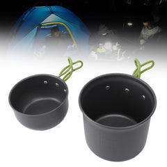 Pongnas camp cooking set green handle, easy grip for outdoor cooking.