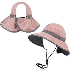 Ponyflo hat back opening keeps ponytails tidy on dusty pink hat