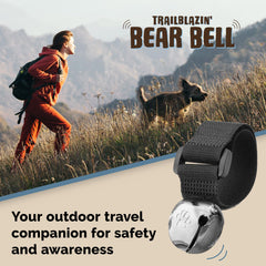 Poochie-Pets TrailBlazin’ Bear Bell on hiking strap helps hikers stay aware.