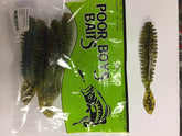 POOR BOY'S BAITS Golby Erie Darter Green close-up showing durable soft bait design.