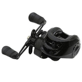 Porgeel fishing reels with handle in black for reliable casting.