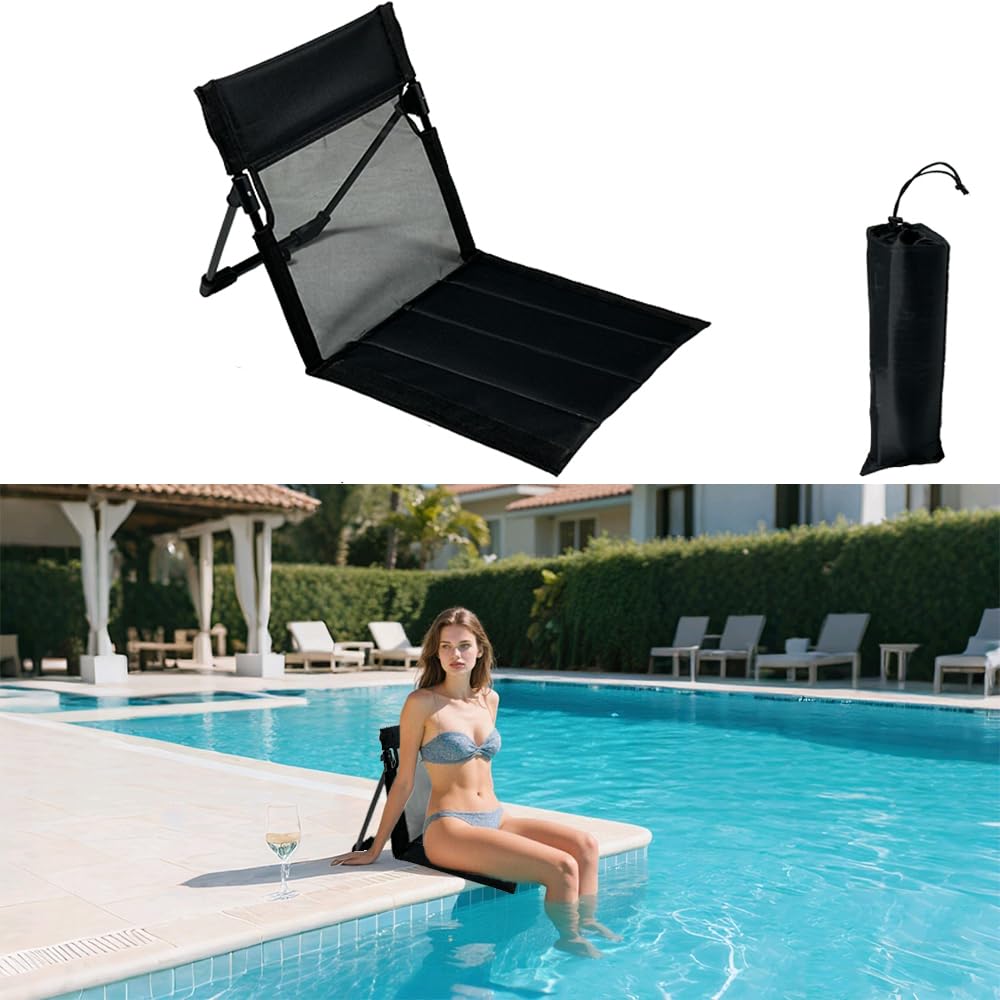 Portable camping chair with mesh backrest provides breathable support for outdoor seating.