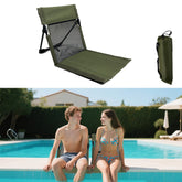 Portable camping chair with mesh backrest for breathable outdoor seating.