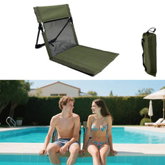 Portable camping chair with mesh backrest for breathable outdoor seating.