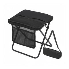 Portable Folding Camping Stool with mesh storage keeps essentials handy.