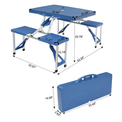 Portable Folding Picnic Table folded form blue, easy transport.