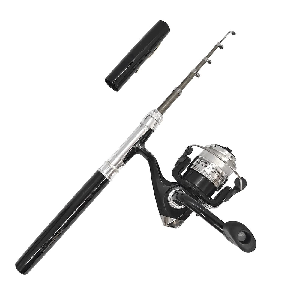 Portable pocket telescopic 38-inch mini pen fishing rod in black
