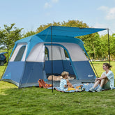 Portal 6-person cabin tent front porch offers shaded outdoor living space.