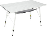 Portal camping table adjustable legs for uneven terrain and comfortable height.