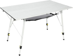 Portal camping table adjustable legs for uneven terrain and comfortable height.