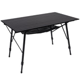 Portal camping table top-down view highlighting sturdy aluminum construction for outdoor setups.