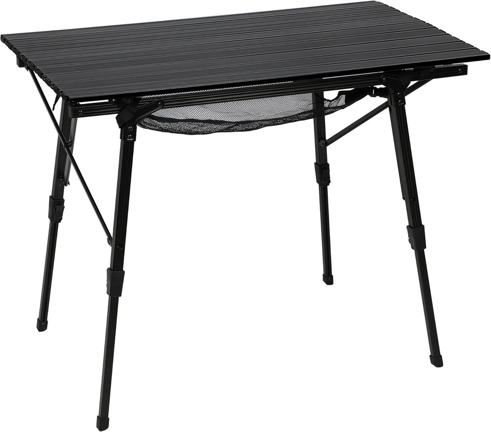 Portal camping table top rolled for easy transport and storage.