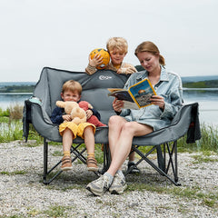 Portal double camping chair folded compact for easy transport.