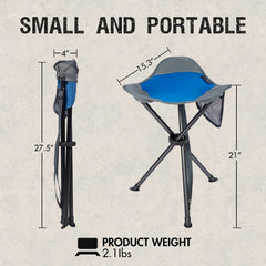Portal folding camping stool shows a comfortable 19-inch height for relaxed seating.